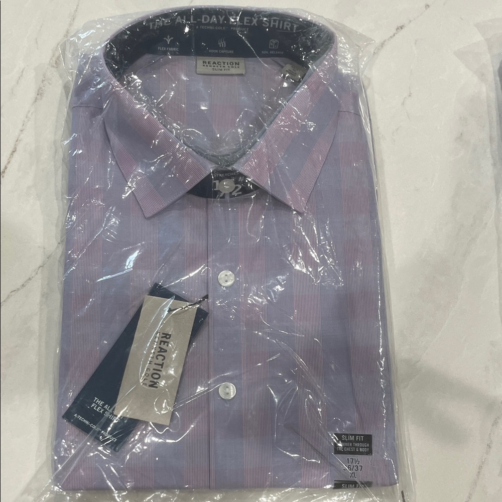 Kenneth Cole Light Pink and Blue Striped Dress Shirt